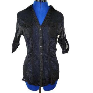 Helium London Sheer Black Button Front Top Y2K